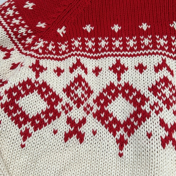 Vintage Eddie Bower Ski Sweater Intarsia Snowflake Red Cream Sz W’s L Petite - Picture 3 of 9